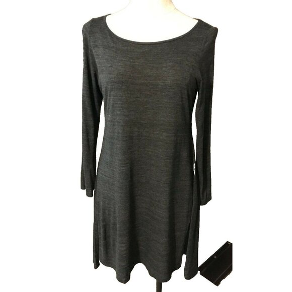 Eileen Fisher Dress Tunic Dark Gray XS TP extra small 0 2 4 Long Sleeve - Picture 1 of 4